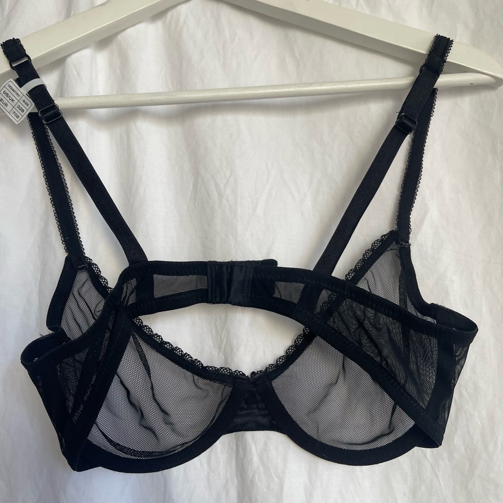 Elegant Black Lace Sheer Bra whimsy goth Size 32B - Picture 7 of 11
